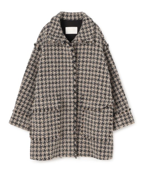 ミックスハウンドトゥースツイード スタンドカラーコート 
