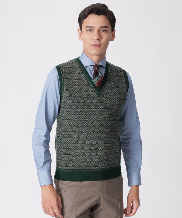 ウールメランジフェアアイルニットベスト(505648311)｜HANKYU MEN'S