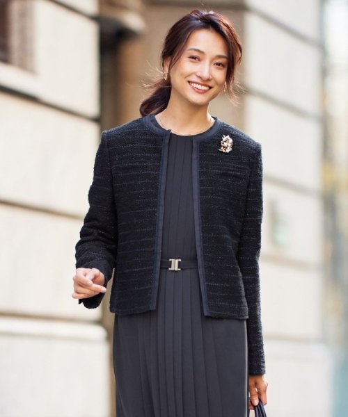 【セットアップ対応】カラミツイードノーカラー ジャケット 