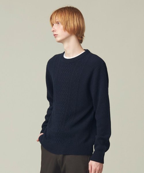 J.PRESS MENS(J．プレス　メンズ)/【Cash Lamb's Wool】ケーブルクルーネック ニット/ネイビー系