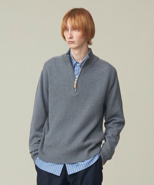 J.PRESS MENS(J．プレス　メンズ)/【Cash Lamb's Wool】畔編みハーフジップ ニット/ブルー系