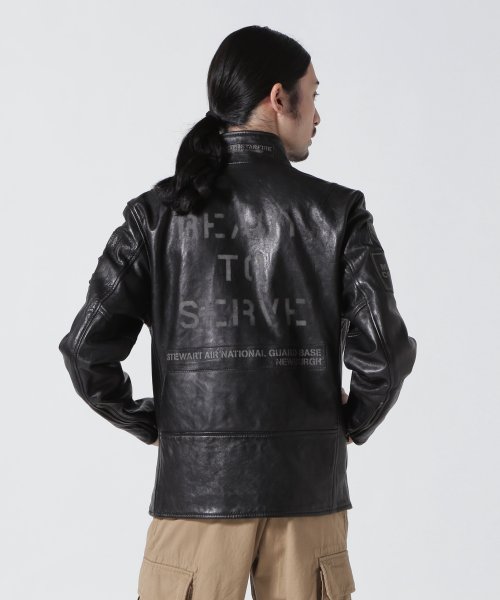 AGED LEATHER STAND ZIP RIDERS JACKET A.N.G. LEATHER STAND ZIP RIDERS JACKET AIR NATIONAL エア ナショナル ガード