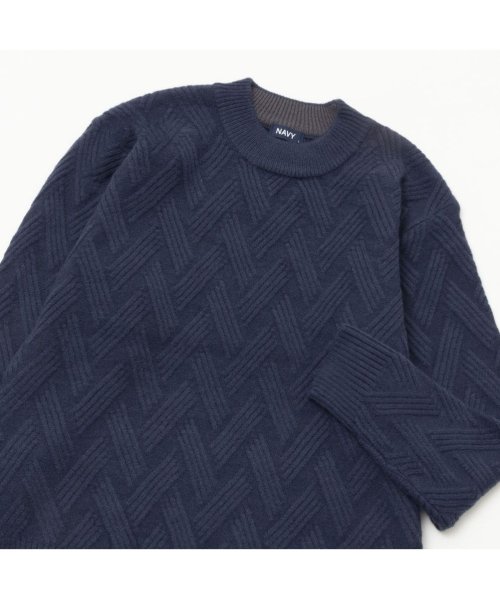 MAC HOUSE(men)(マックハウス（メンズ）)/NAVY ネイビー 快適ニット 幾何学柄モックネック メンズ T2－23AW－MC－3/ネイビー