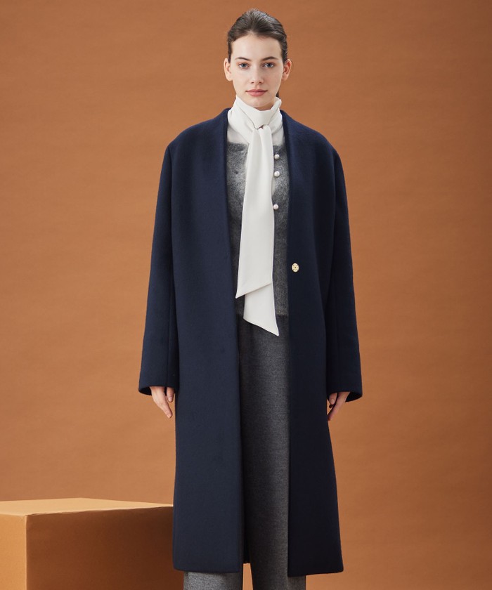 BEIGE PASSY / ノーカラーロングコート NAVY 4 BEIGE PASSY / ノーカラーロングコート NAVY 4
