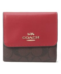 COACH(コーチ)/コーチ CE930 3つ折り財布 シグネチャー PVCレザー/ブラウン/レッド