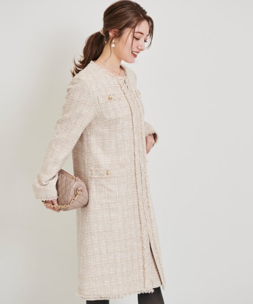 【尾州織】MIXツイードノーカラーコート 