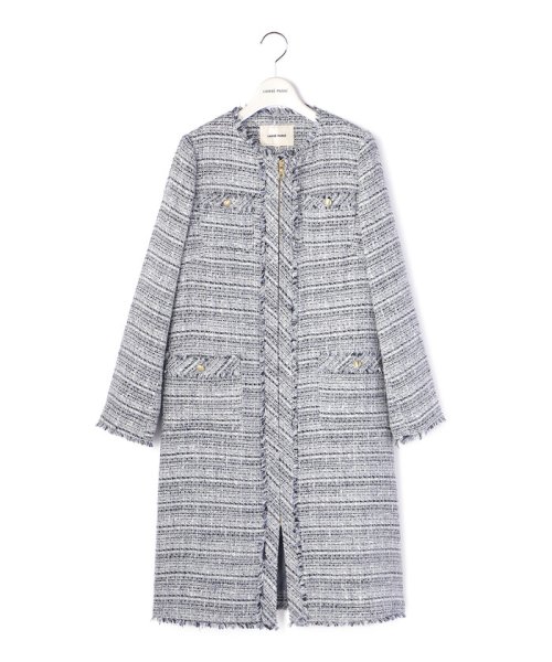 【尾州織】MIXツイードノーカラーコート 