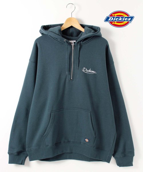 Dickies(Dickies)/【Dickies/ディッキーズ】裏起毛ハーフジッププルパーカ－/ブルーグリーン