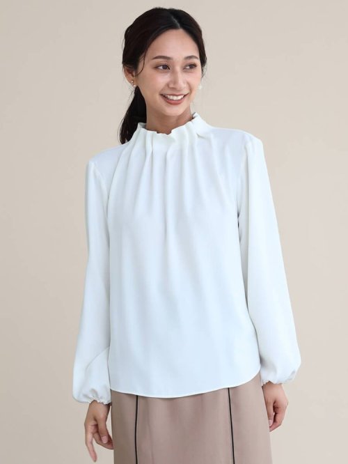 ギャザーネックパフスリーブブラウス 