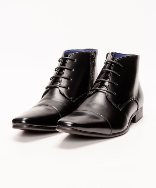 SVEC(シュベック)/ビジネスブーツ メンズ おしゃれ ヒール 2.7cm ビジネスシューズ 革靴 ロングノーズ 外羽根 ストレートチップ 靴 ショートブーツ 黒 きれいめ ブーツ/ブラック
