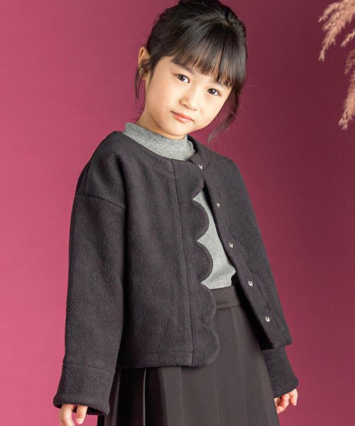 BeBe Petits Pois Vert(ベベ プチ ポワ ヴェール)/【店舗限定】ボアボンディングスカラップジャケット(95~150cm)/ブラック