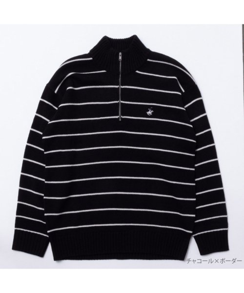 MAC HOUSE(men)(マックハウス（メンズ）)/BEVERLY HILLS POLO CLUB ビバリーヒルズポロクラブ ハーフジップアップセーター 3478－6821/チャコール×ボーダー