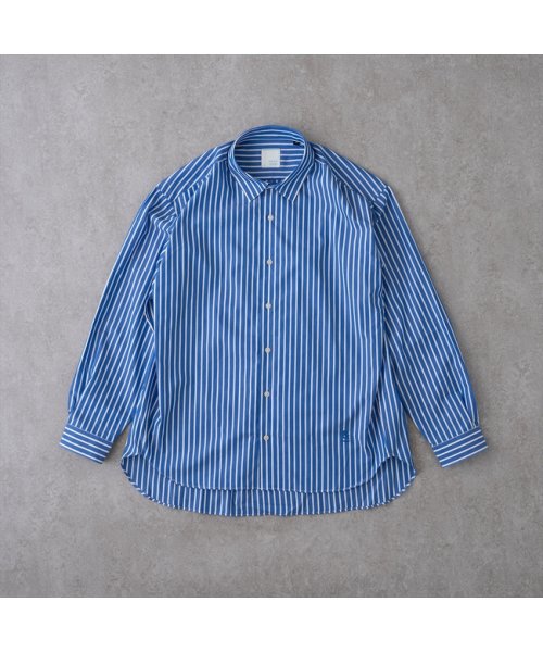 BRICK＆SONS(BRICK＆SONS)/＆リラックスバックプリーツシャツ＜ブルーワイドストライプ＞/ブルー