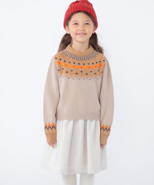 SHIPS KIDS(シップスキッズ)/SHIPS KIDS:100～130cm / ＜手洗い可能＞ ノルディック レイヤード ワンピース/ベージュ