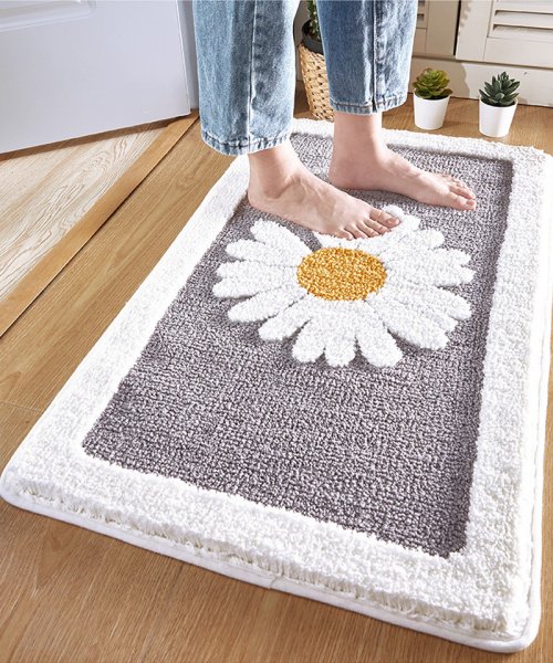 ハンドメイド 花柄 刺繍 玄関マット 吊りあがっ