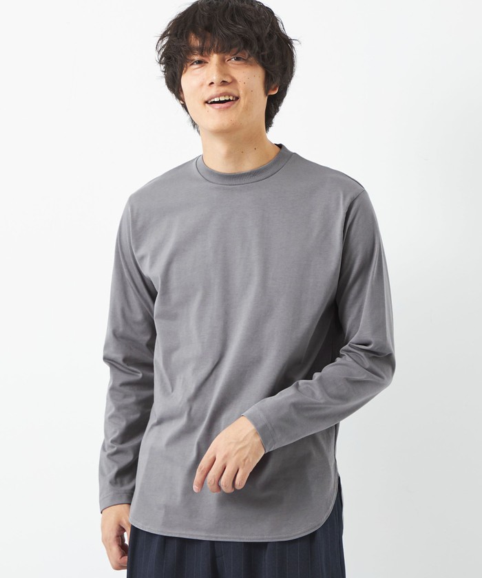 ラウンドヘム クルーネック 長袖 Tシャツ(505725517) | グリーン