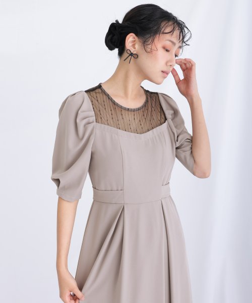 リボンベルトパフスリーブドレス 