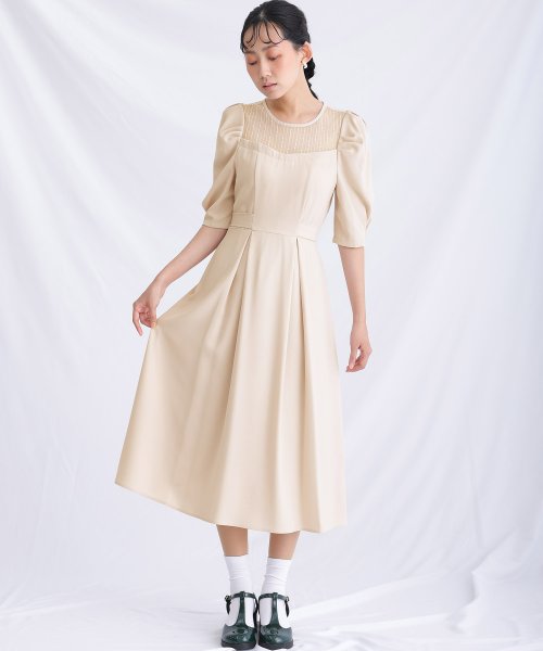 リボンベルトパフスリーブドレス 