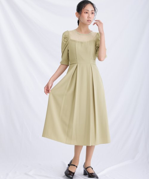 リボンベルトパフスリーブドレス 