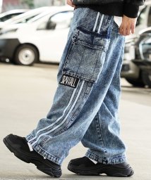 1111clothing/◆バルーンカーゴ ラインパンツ◆ オーバーサイズ デニム カーゴ パンツ メンズ ワイドデニム カーゴパンツ レディース ワイドパンツ カーゴデニム/505737034