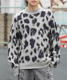 1111clothing(ワンフォークロージング)/◆モヘアタッチ 総柄 ビッグクルーニット◆ オーバーサイズ クルーネック ニット メンズ モヘア セーター レディース 総柄 ヒョウ ペイズリー フラワー/グレー