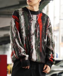 1111clothing(ワンフォークロージング)/◆モヘアタッチ 総柄 ビッグクルーニット◆ オーバーサイズ クルーネック ニット メンズ モヘア セーター レディース 総柄 ヒョウ ペイズリー フラワー/ブラック