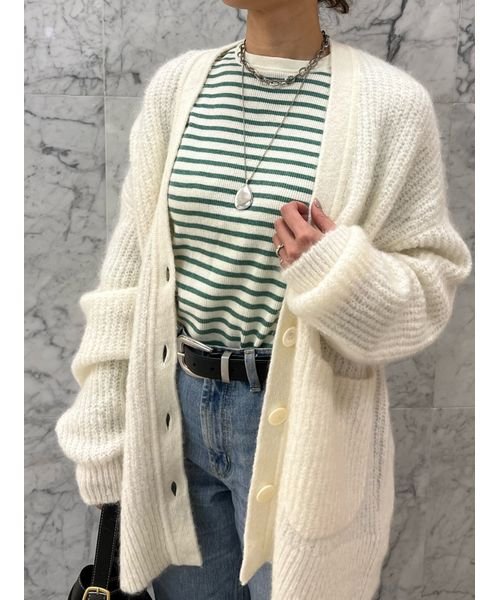 シェルボタンモヘヤシャギーカーデ 予めご了承ください