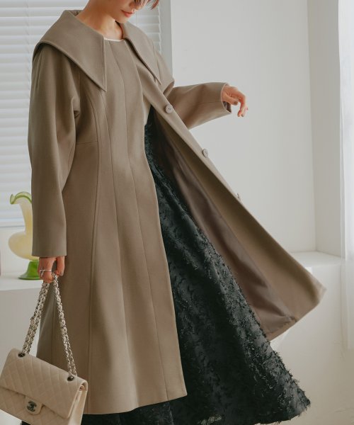 ウーリーストレッチ2wayバックタックロングノーカラーコート(K1267) K1267 ウーリーストレッチ2wayバックタックロングノーカラーコート ふくらみ感があり 保温効果も高めます ブラック