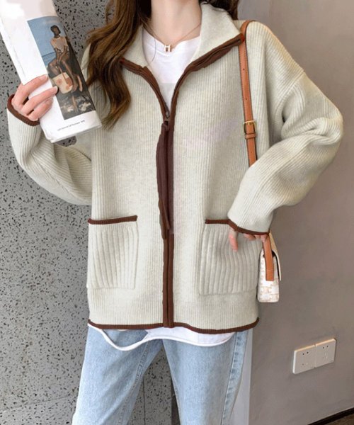 セール】バイカラーニットパーカー レディース 10代 20代 30代 韓国  