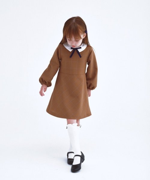 green label relaxing （Kids）(グリーンレーベルリラクシング（キッズ）)/T/W ウィンドペン シロエリ ワンピース/MDBROWN