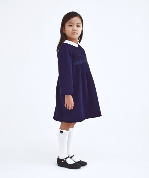 green label relaxing （Kids）(グリーンレーベルリラクシング（キッズ）)/リップル シロエリ ワンピース/NAVY