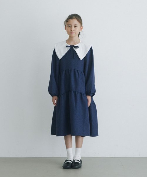 green label relaxing （Kids）(グリーンレーベルリラクシング（キッズ）)/フクレジャカード ツケエリ ワンピース 140cm－160cm/NAVY