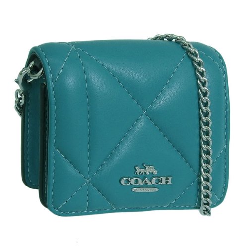 COACH(コーチ)/COACH コーチ PUFFY DIAMOND QUILTING MINI WALLET パフィー キルティング チェーン ウォレット 斜めがけ ショルダー 二/ブルー