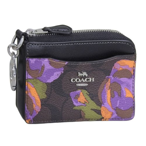 COACH(コーチ)/COACH コーチ MULTI FUNCTION マルチ ファンクッション ローズ プリント シグネチャー カード ケース コイン ケース 小銭入れ/ブラウン