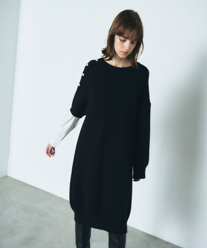 GRACECONTINENTAL シャツレイヤードニットワンピース ブラック 36 GRACECONTINENTAL シャツレイヤードニットワンピース ブラック 36