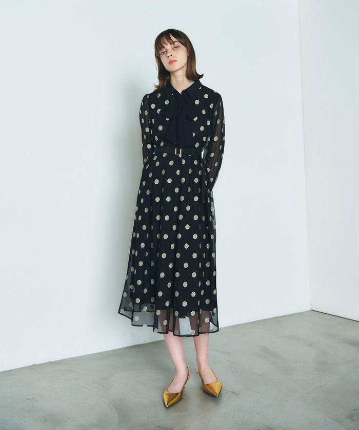 GRACECONTINENTAL ラメドット刺繍ドレス ブラック 36 GRACECONTINENTAL ラメドット刺繍ドレス ブラック 36
