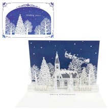 cinemacollection/CHRISTMAS グリーティングカード クリスマスカード jx52－3 レーザーカット青い夜空に白い木々 サンリオ プレゼント Xmasカード グッズ /505738422