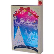 cinemacollection/CHRISTMAS グリーティングカード メロディ JXPM10－3 クリスマスカード 立体 白枠街並みとそりに乗ったサンタ サンリオ プレゼント ポップアップ/505738444