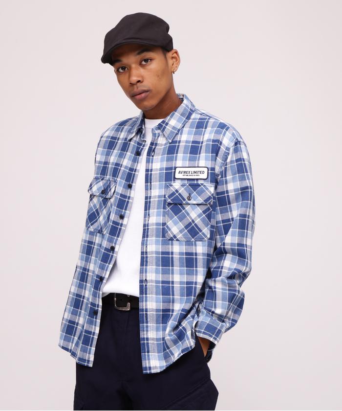 AVIREX(AVIREX) |LONG SLEEVE INDIGO CHECK EMBROIDERY SHIRT 