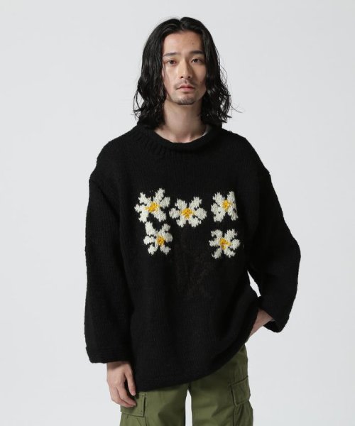 B'2nd(ビーセカンド)/MacMahon Knitting Mills / Roll Neck Knit－5 Flower/ブラック