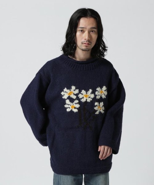 B'2nd(ビーセカンド)/MacMahon Knitting Mills / Roll Neck Knit－5 Flower/ネイビー