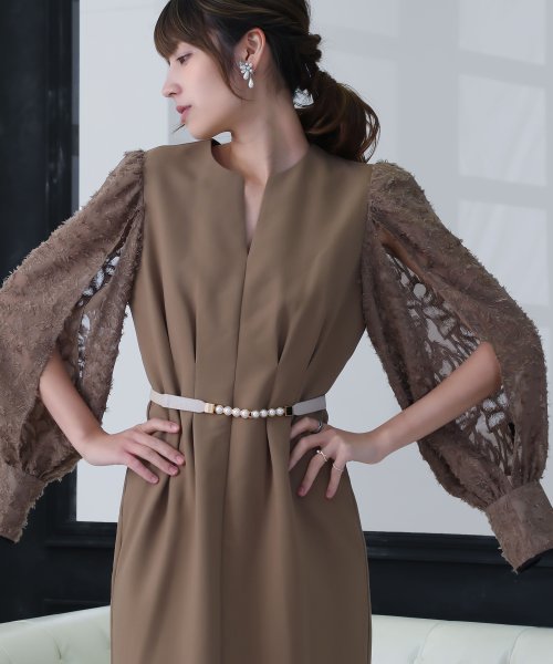 birei ビレイ 結婚式 ワンピース パーティードレス レースコンビタイトロングドレス レース ロング丈 長袖 スリット 2WAY オケージョン 春夏秋冬 オ ビレイ 結婚式