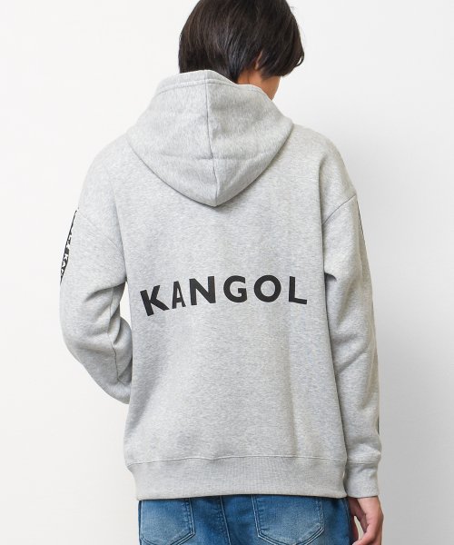 RAT EFFECT(ラット エフェクト)/KANGOL 別注裏起毛袖ロゴラインフーディー/杢グレー