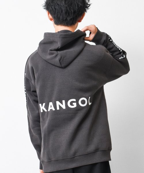 RAT EFFECT(ラット エフェクト)/KANGOL 別注裏起毛袖ロゴラインフーディー/チャコールグレー