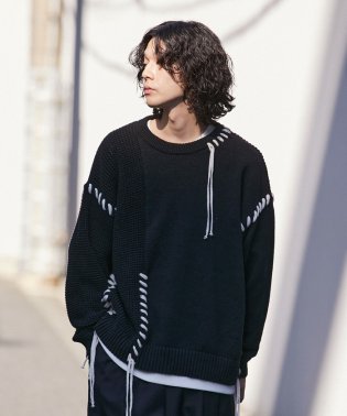 JUNRed/ワッフル切替ステッチニットプルオーバー/505741040