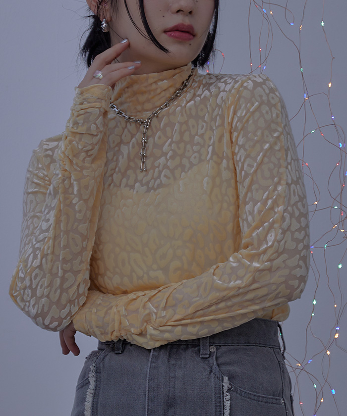 フロッキープリントシアーハイネックトップス(505432787) | ミエット