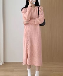 miniministore(ミニミニストア)/タートルネック ワンピース体型カバー韓国/ピンク