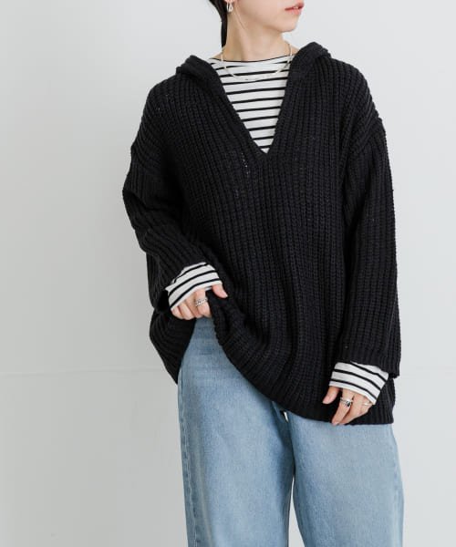 URBAN RESEARCH(アーバンリサーチ)/片畦フードルーズニット/NAVY