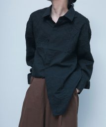 aimoha(aimoha（アイモハ）)/aimoha menシワ加工ゆったりめシャツ/ブラック