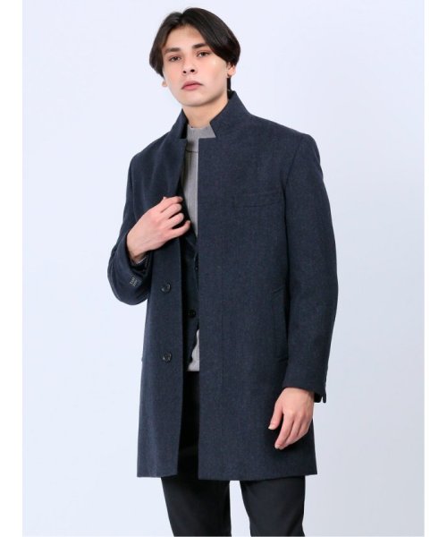 セール】カシミヤアンゴラ混ウール スタンドコート 紺 メンズ ブルゾン  